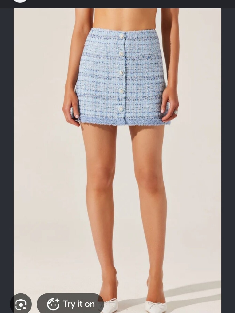 Astr Light Blue Tweed Mini Skirt with Contrast Trim